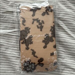 Free People Tan and Black Floral Tights